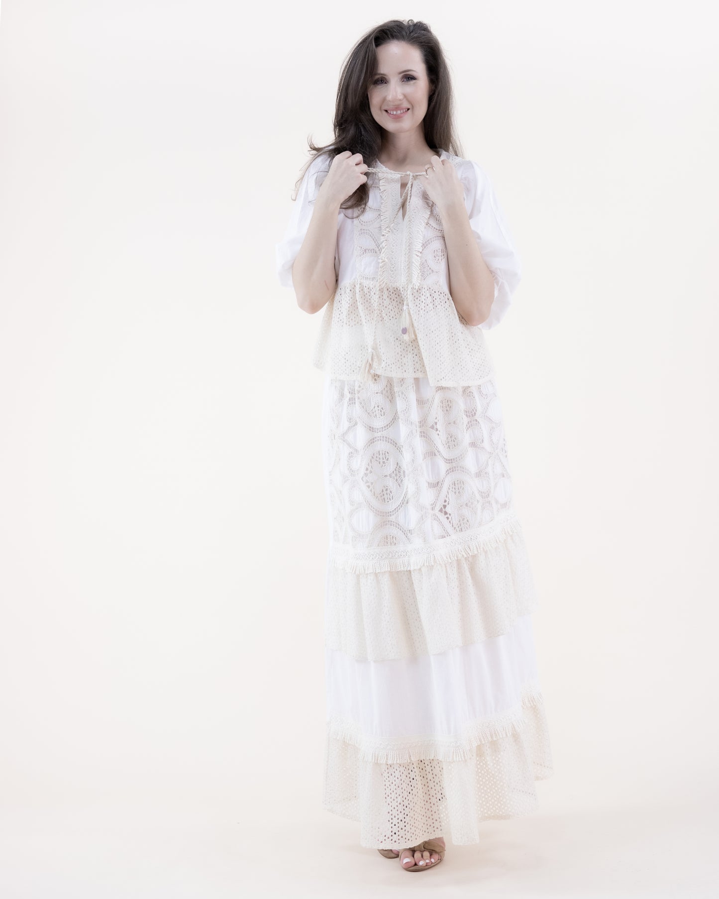 Breezy Cotton Lace Ruffle Tiered Skirt
