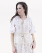 Breezy Cotton Lace Long Lantern Sleeve Tassel Tie Embellished Top