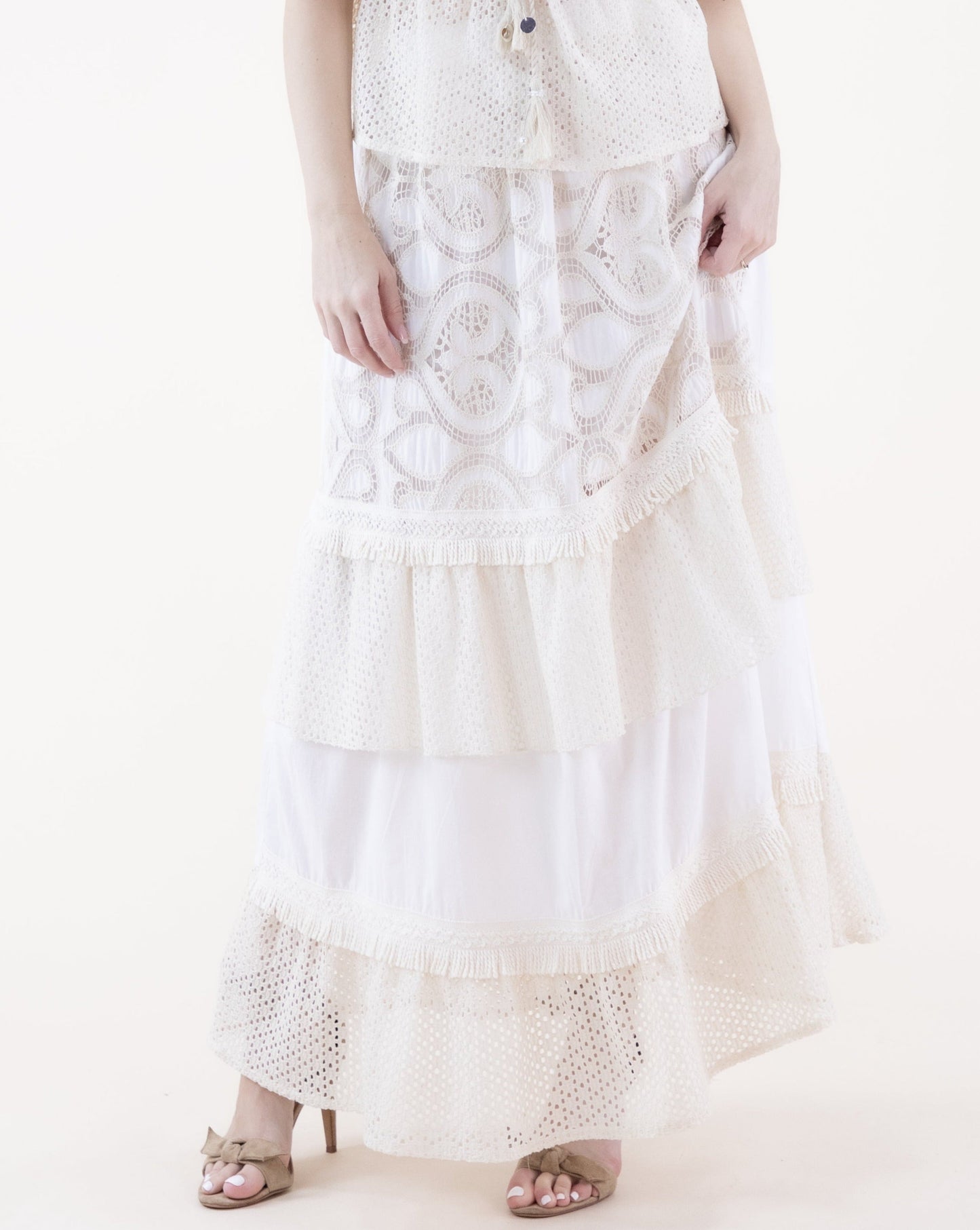 Breezy Cotton Lace Ruffle Tiered Skirt