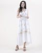 Paisley Cotton Surplice Shirred Waist Tassel Midi Dress