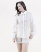Cotton Blend Lace Patchwork Long Sleeve Collared Shirt