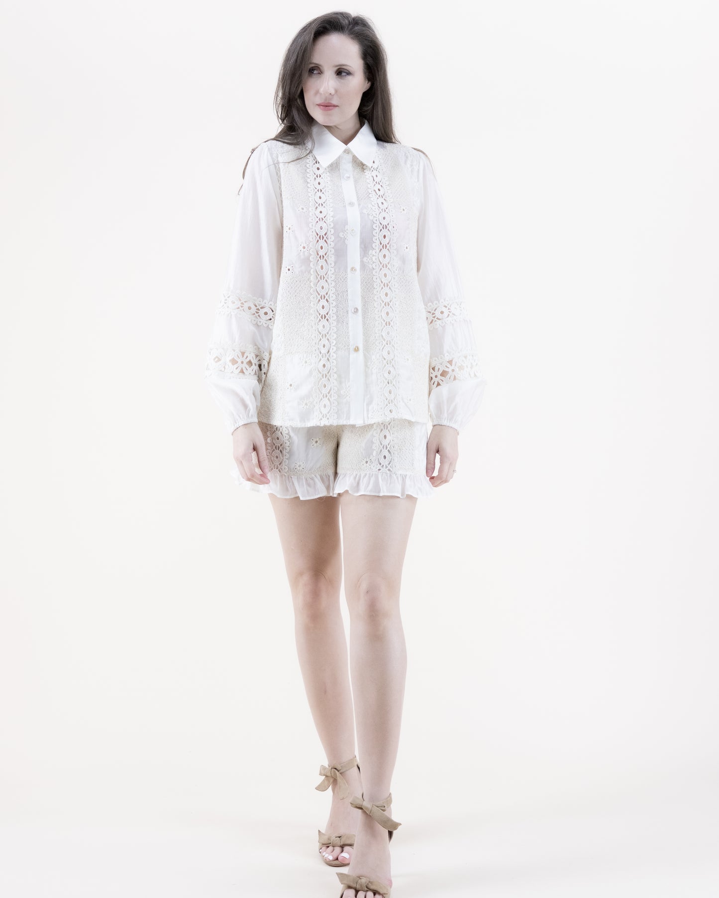 Cotton Blend Lace Patchwork Shorts