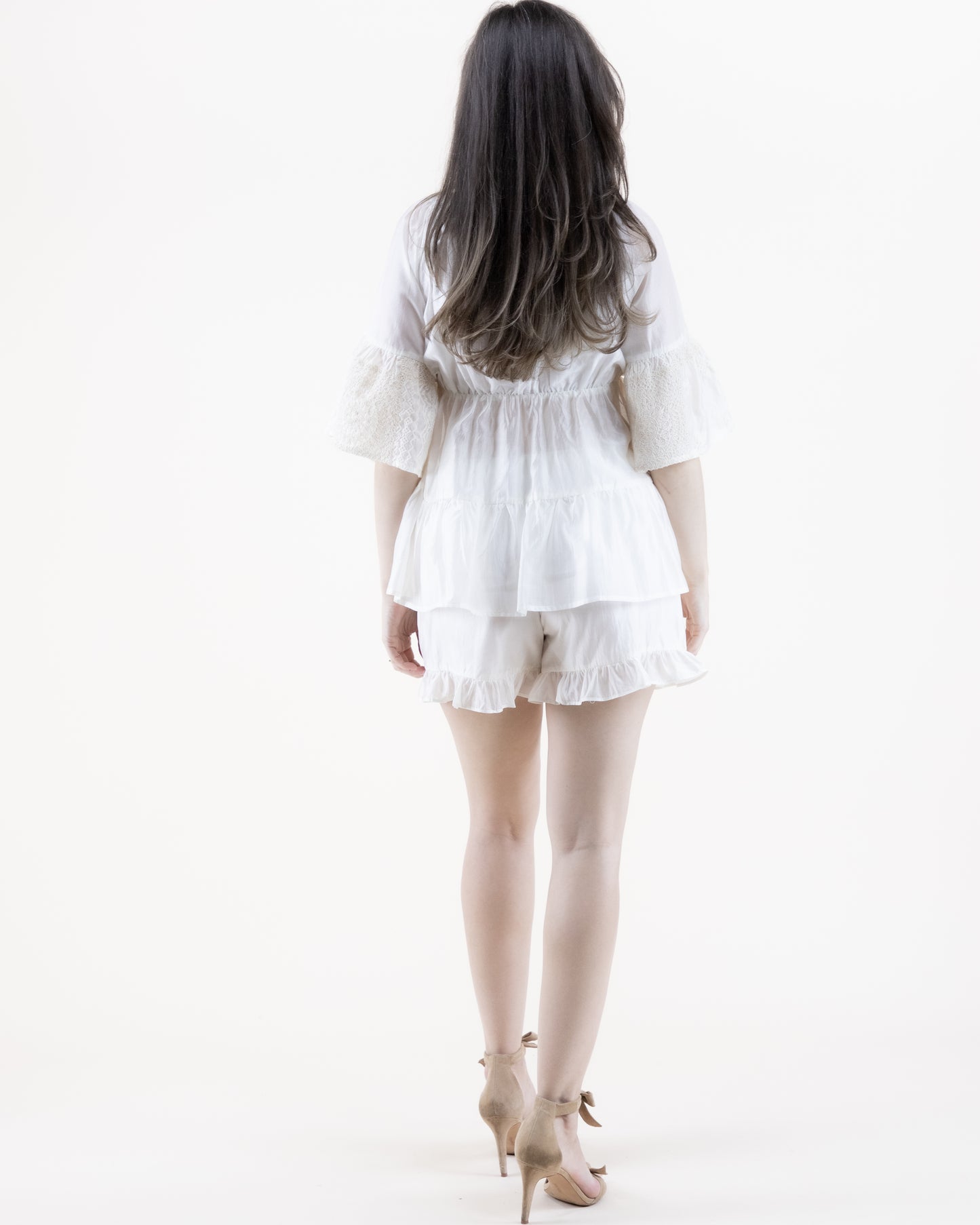 Cotton Blend Lace Patchwork Trumpet Sleeve Off Shoulder Tent Dress
