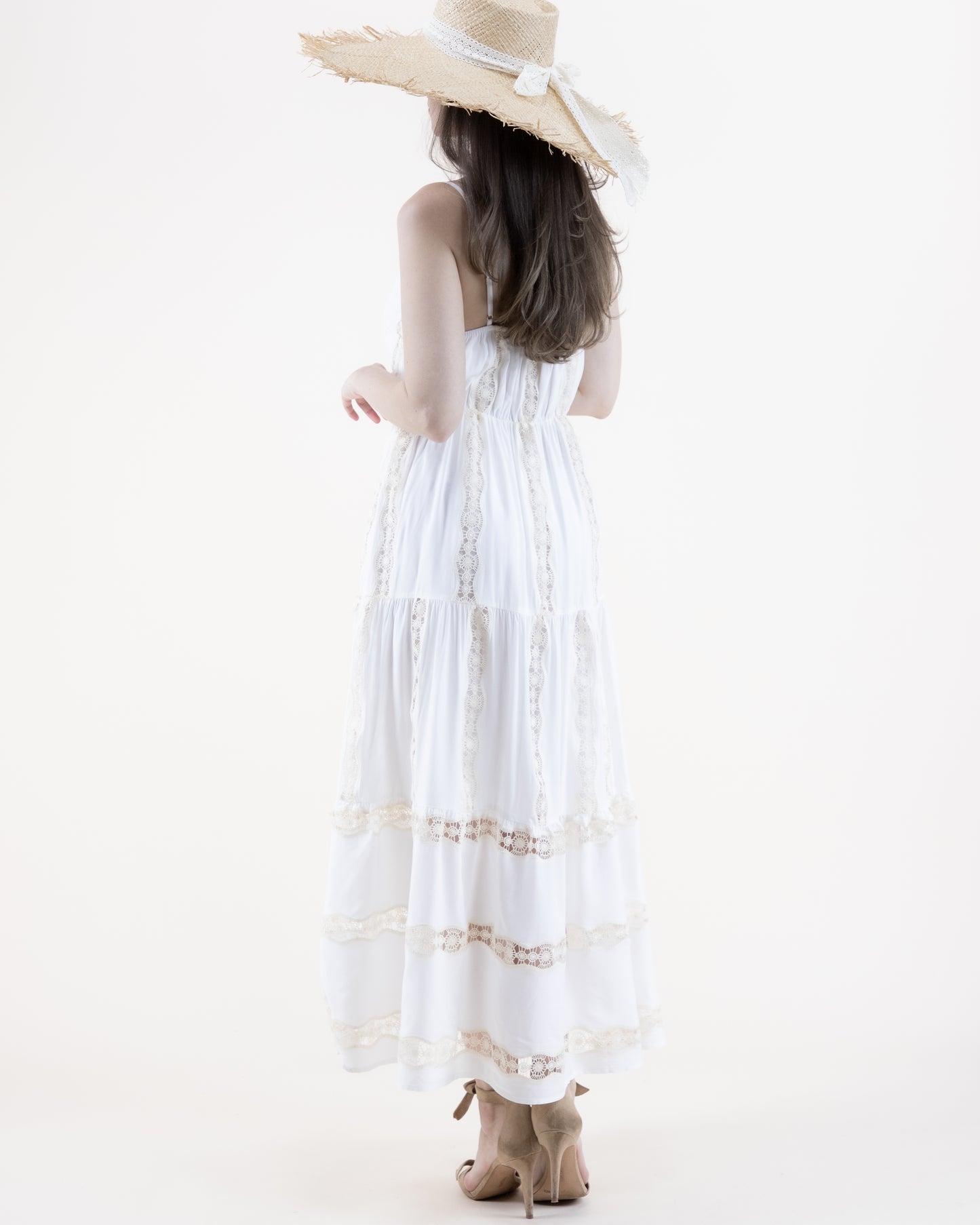 Lace Lines V-Neck Tiered Maxi Dress