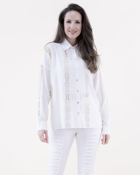 Lace Lines Long Sleeve Collared Shirt