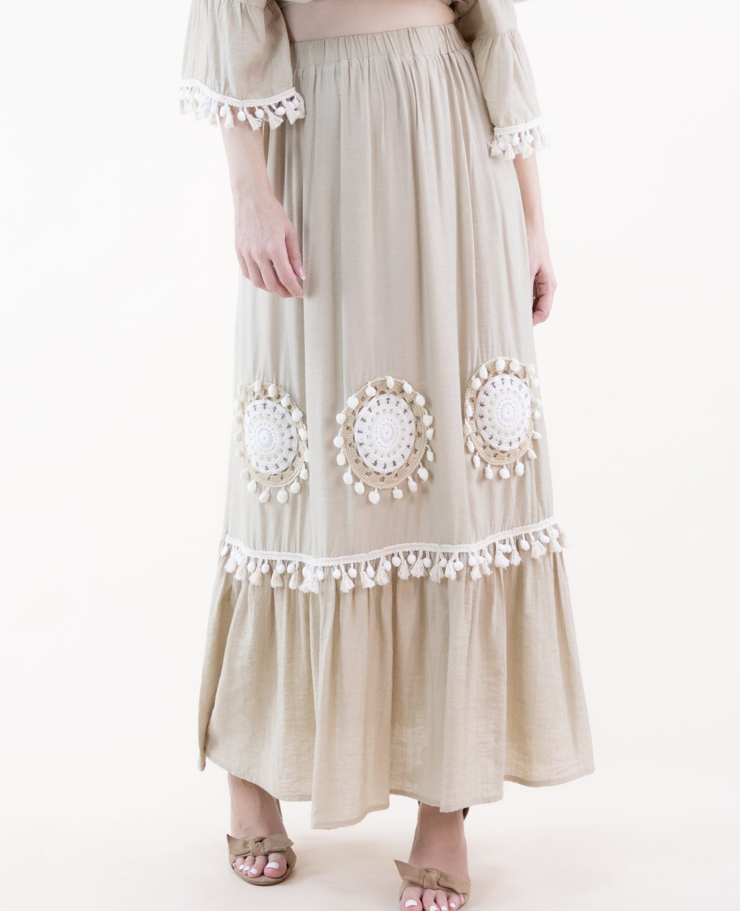 Tassel Trim Maxi Skirt