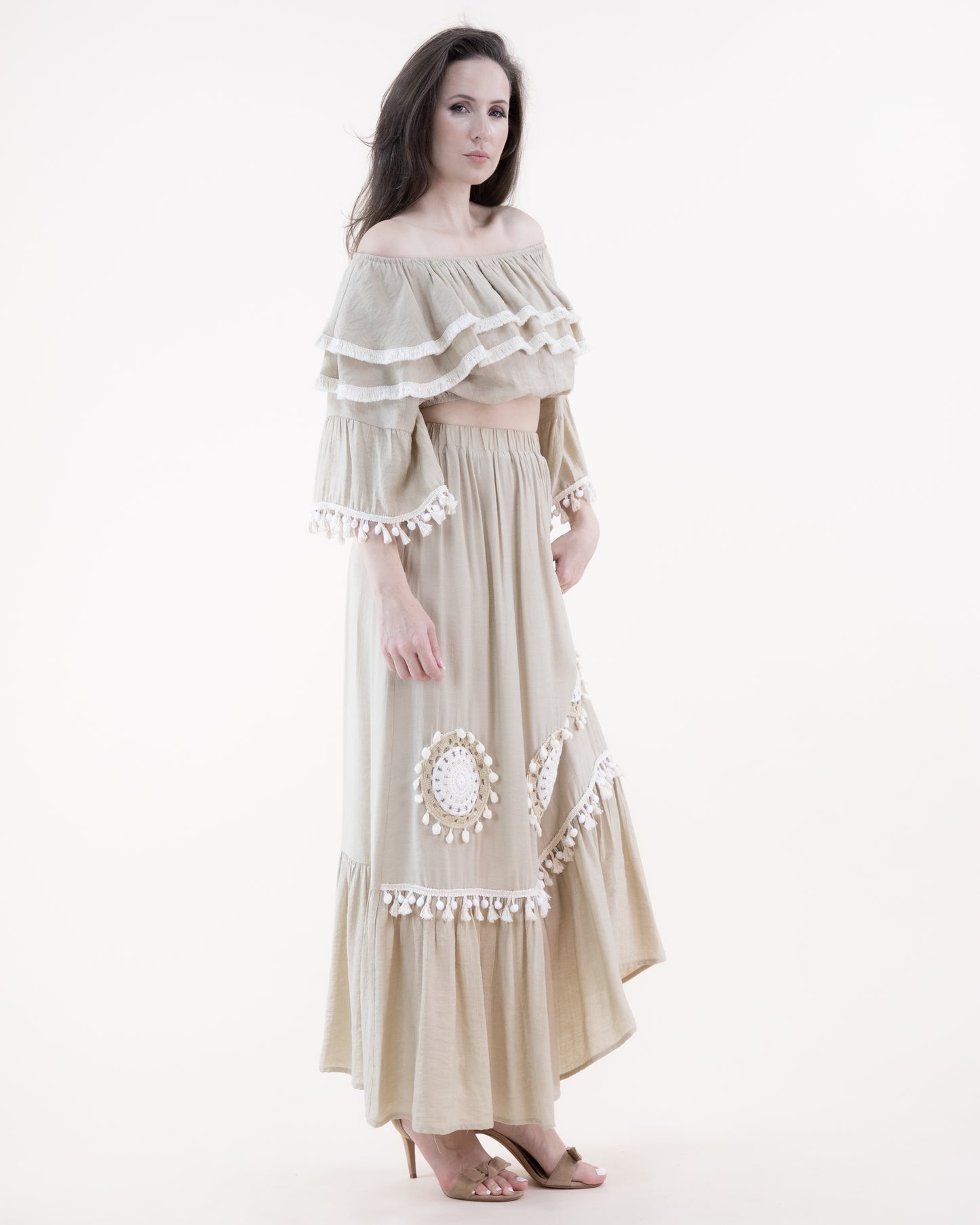 Tassel Trim Maxi Skirt