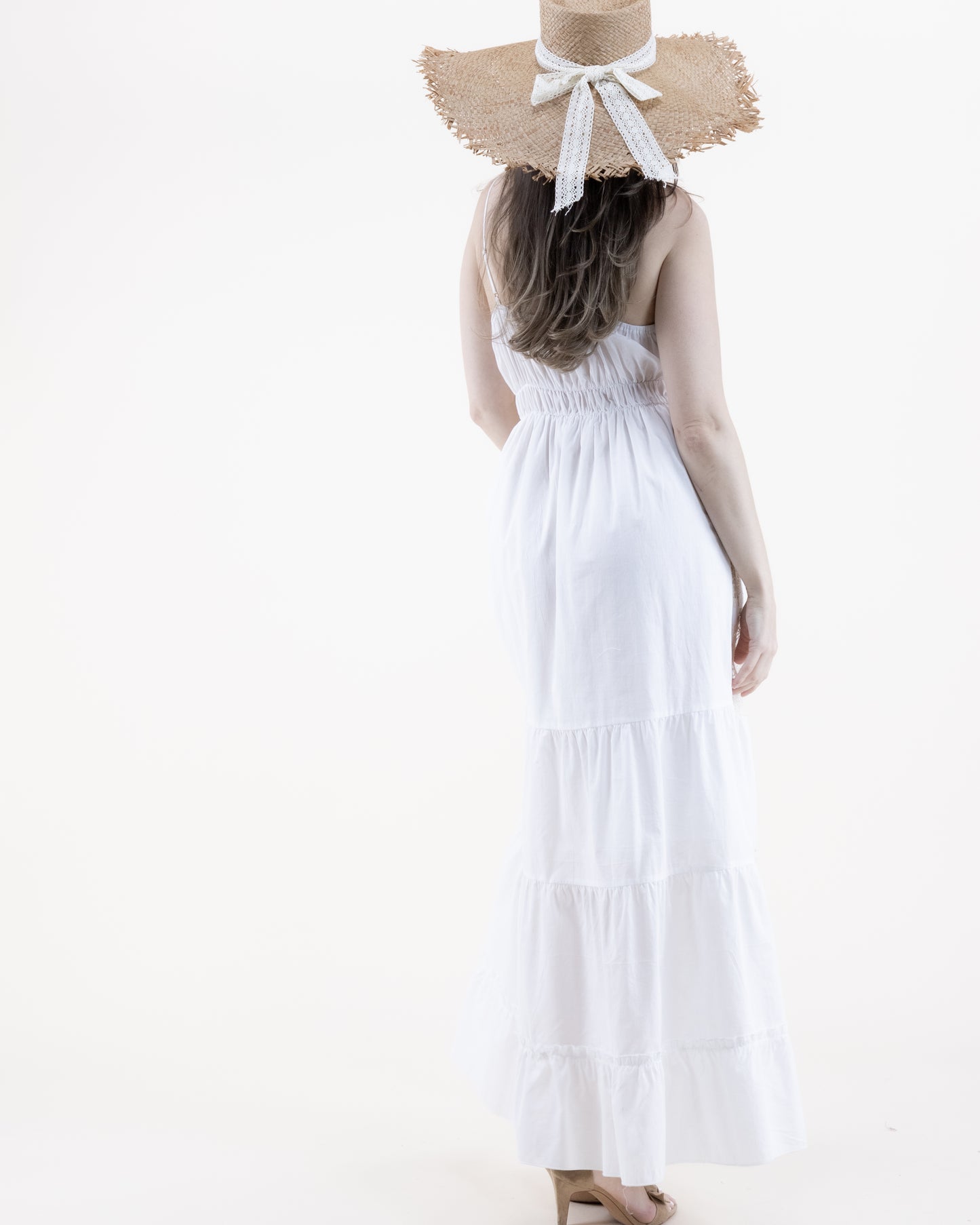 Cotton & Lace Collage Thin Strap Surplice Top Tiered Maxi Dress