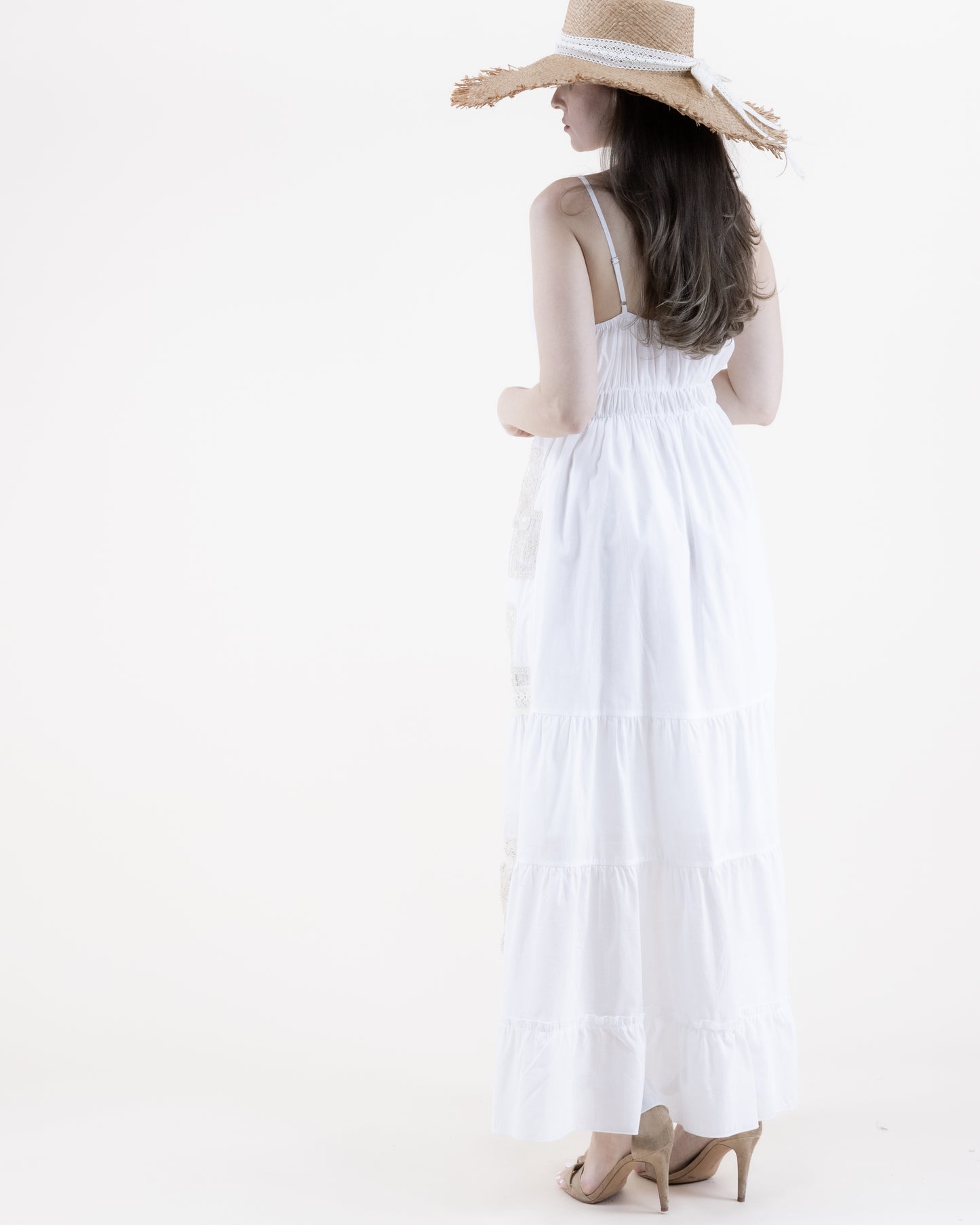 Cotton & Lace Collage Thin Strap Surplice Top Tiered Maxi Dress