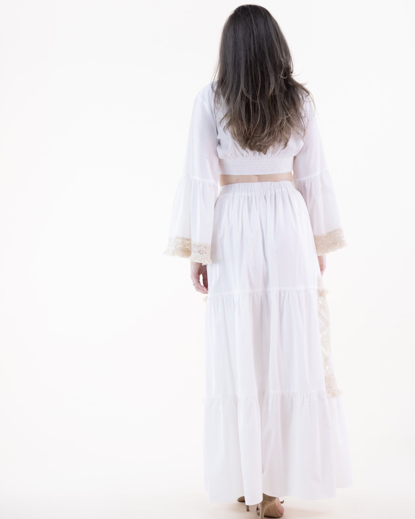 Diamond Cotton & Lace Tiered Maxi Skirt