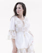 Cotton Lace Tile Trumpet Sleeve Peplum Top