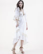Cotton Lace Tile Front Tie Trumpet Sleeve High Low Maxi Dress