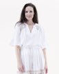 Cotton Gauze Trumpet Sleeve V-Neck Button Down Blouse