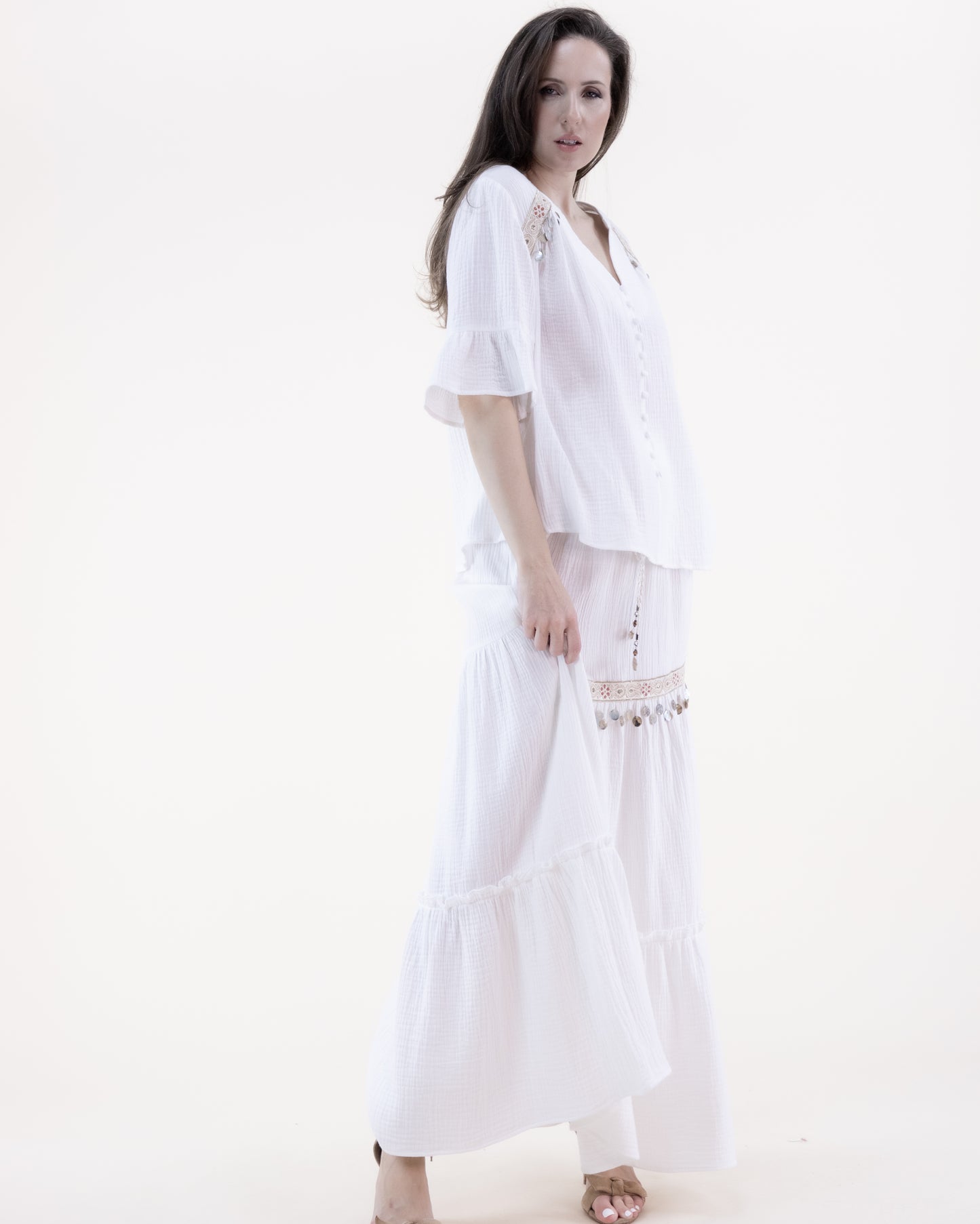Cotton Gauze Tiered Maxi Skirt