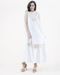 Flower Lace Yoke Cotton Gauze Buttoned Tiered Maxi Dress
