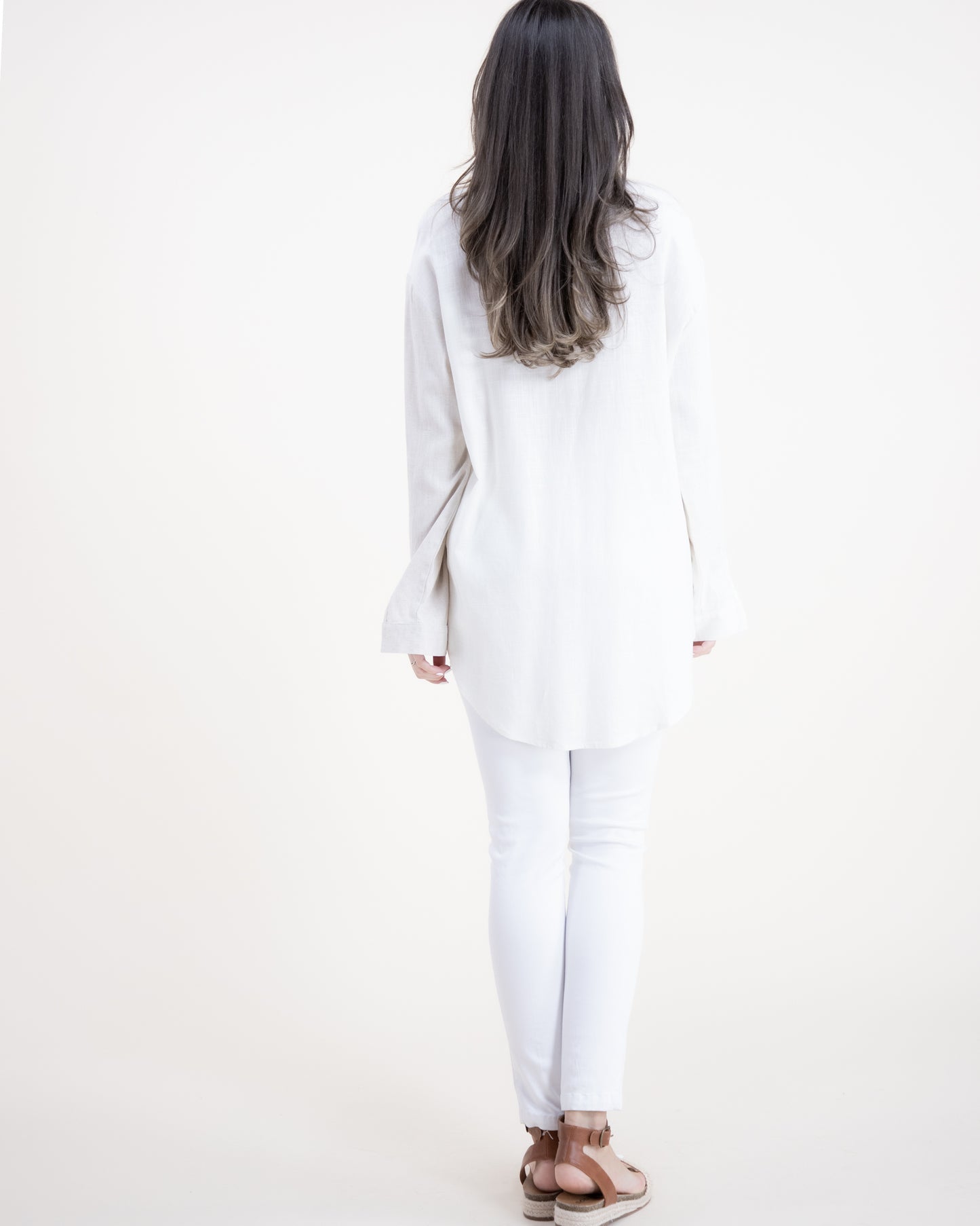 Cotton Linen Dual Tone Long Sleeve Button-up Collared Shirt