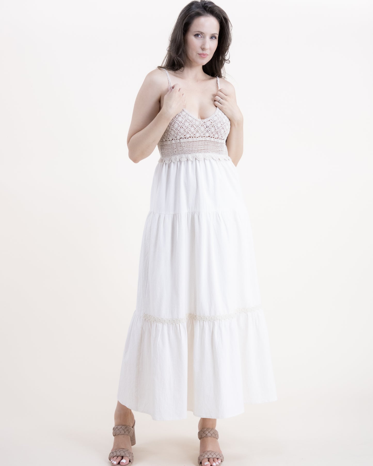 Crochet Top Tiered Maxi Dress