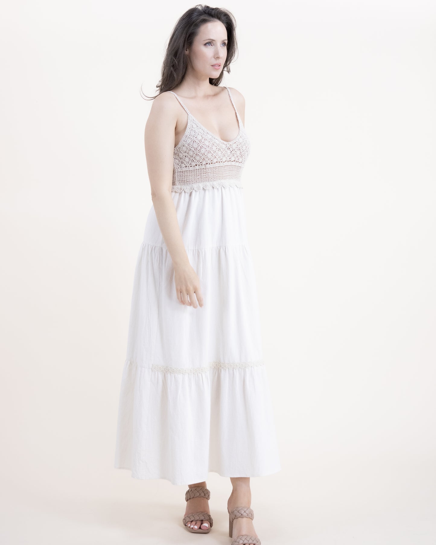 Crochet Top Tiered Maxi Dress
