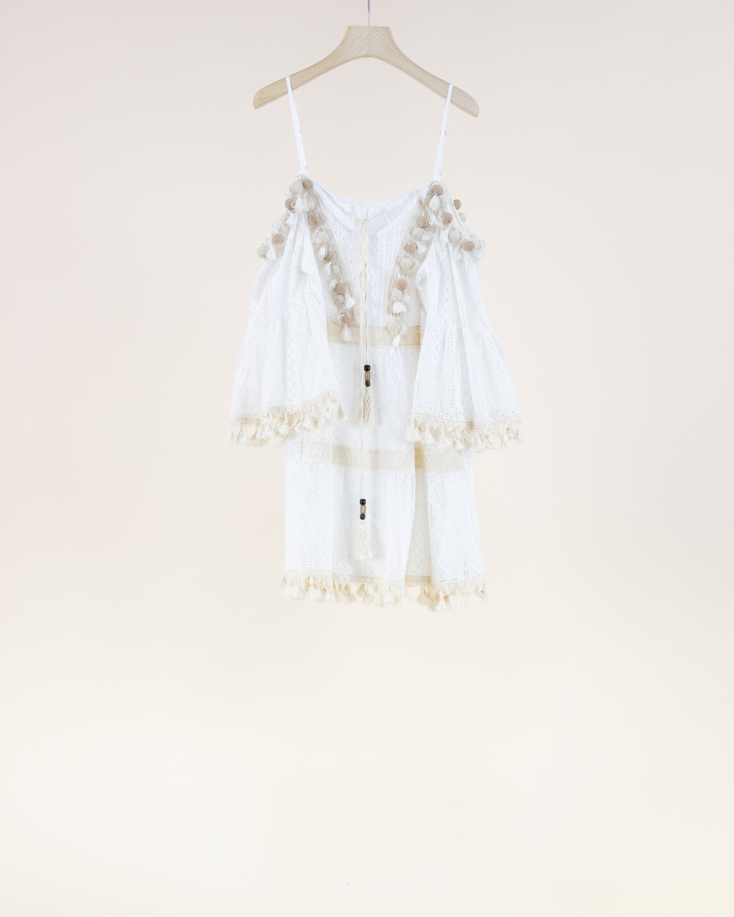 Striped Lace & Crochet Accents Cold Shoulder Dress