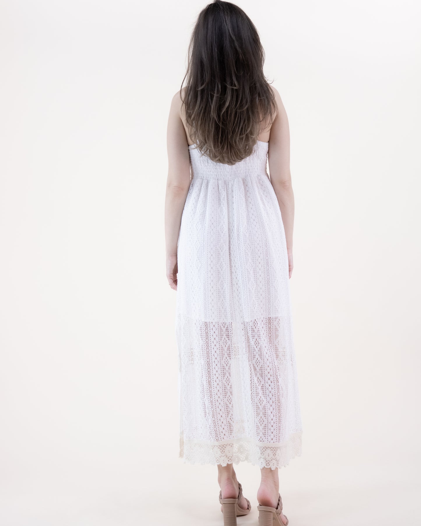 Lace & Crochet Empire Waist Side Slit Maxi Dress