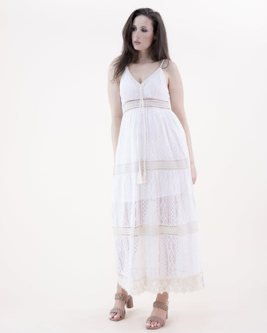 Lace & Crochet Empire Waist Side Slit Maxi Dress