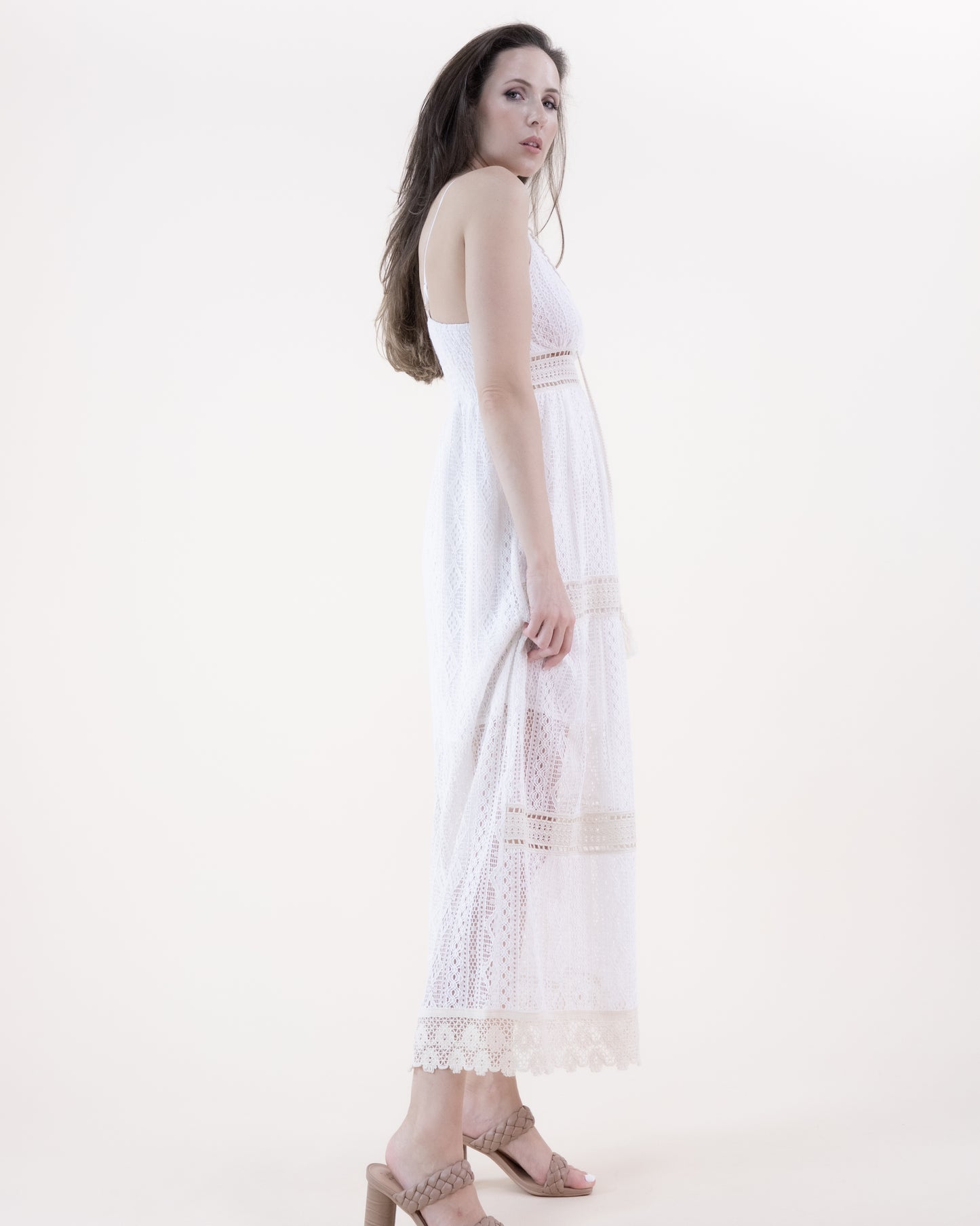 Lace & Crochet Empire Waist Side Slit Maxi Dress