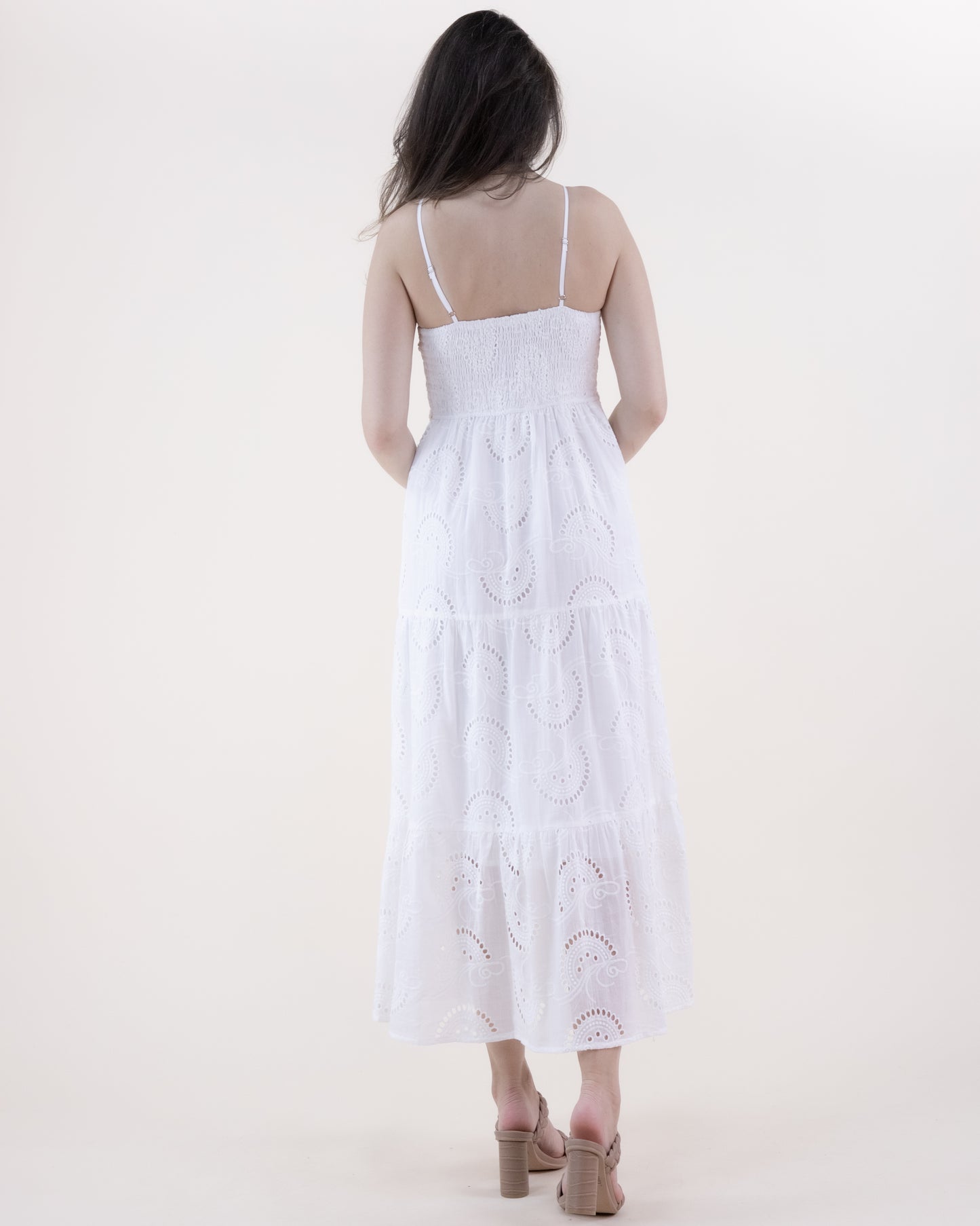 Eyelet Lace & Crochet Embellished Accents Empire Waist Tiered Maxi Dress