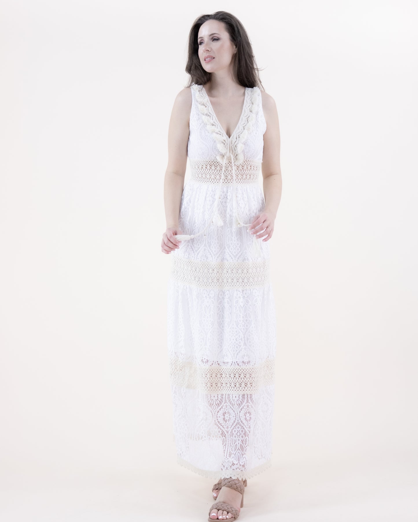 Hourglass Lace & Crochet Empire Waist Maxi Dress