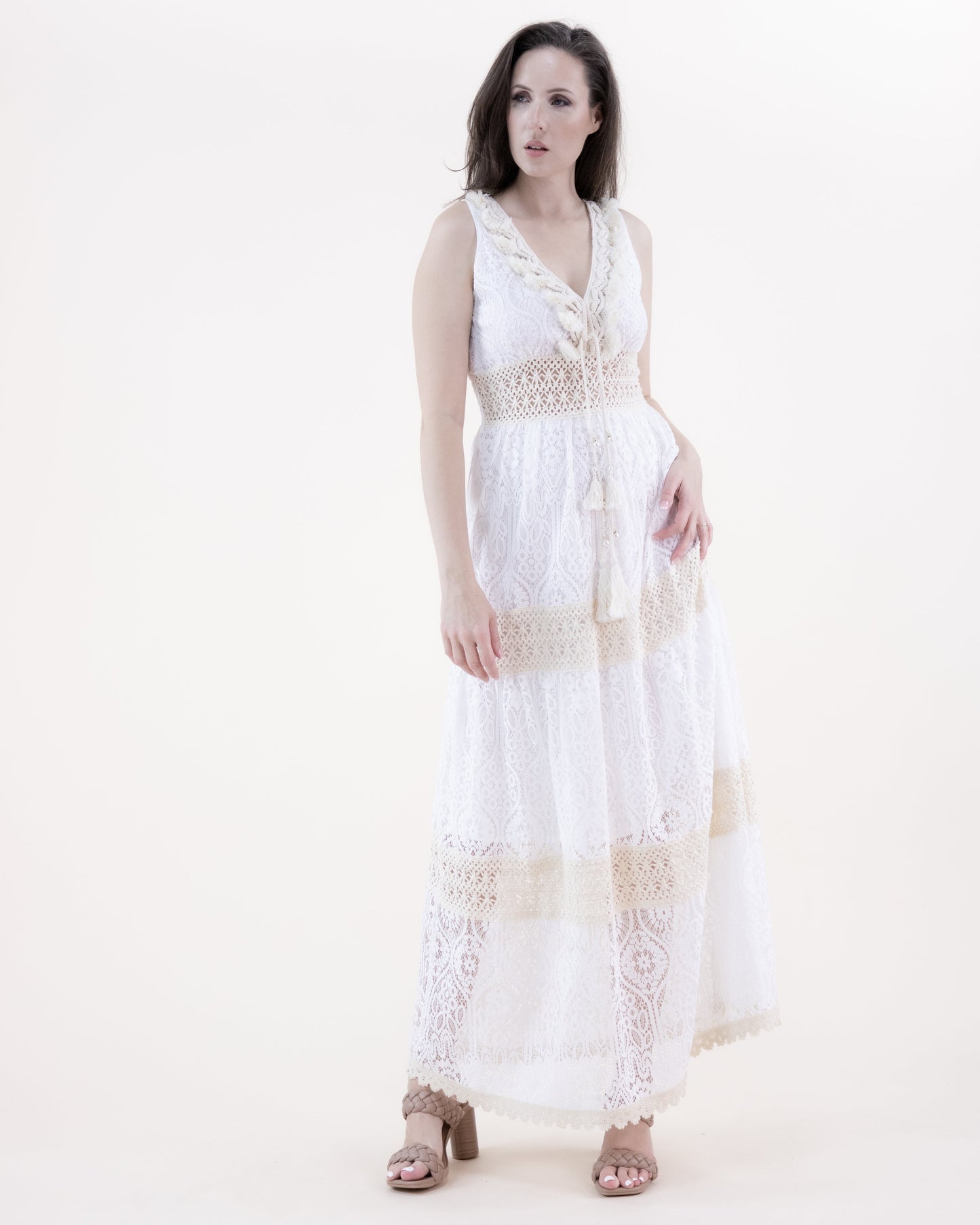 Hourglass Lace & Crochet Empire Waist Maxi Dress