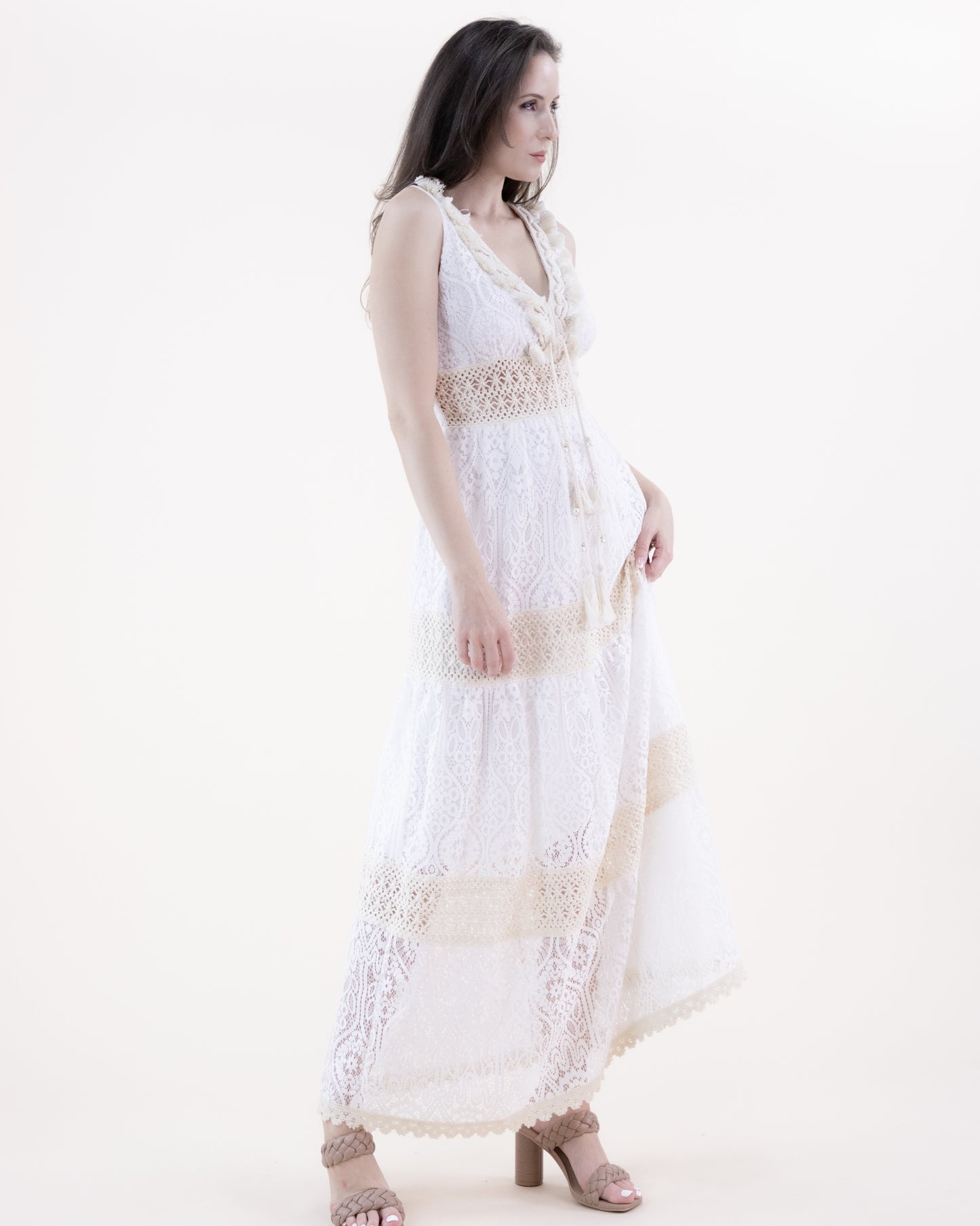 Hourglass Lace & Crochet Empire Waist Maxi Dress