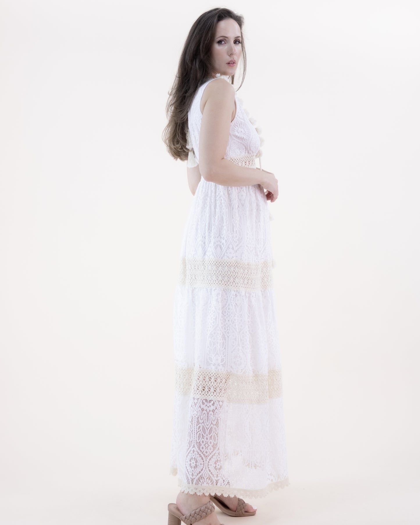 Hourglass Lace & Crochet Empire Waist Maxi Dress
