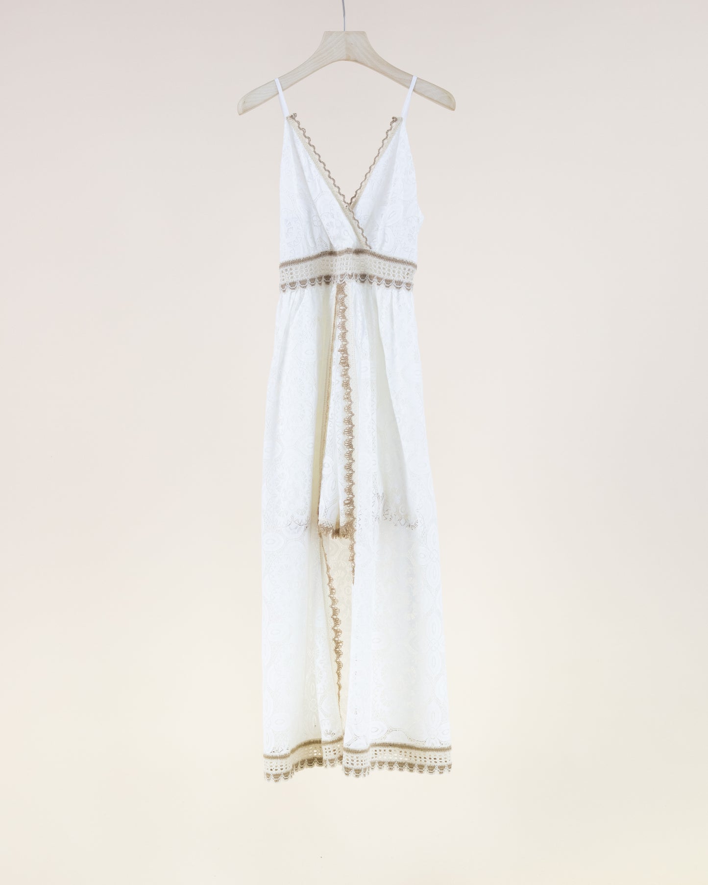 Floral Lace & Crochet Surplice Romper Maxi Dress
