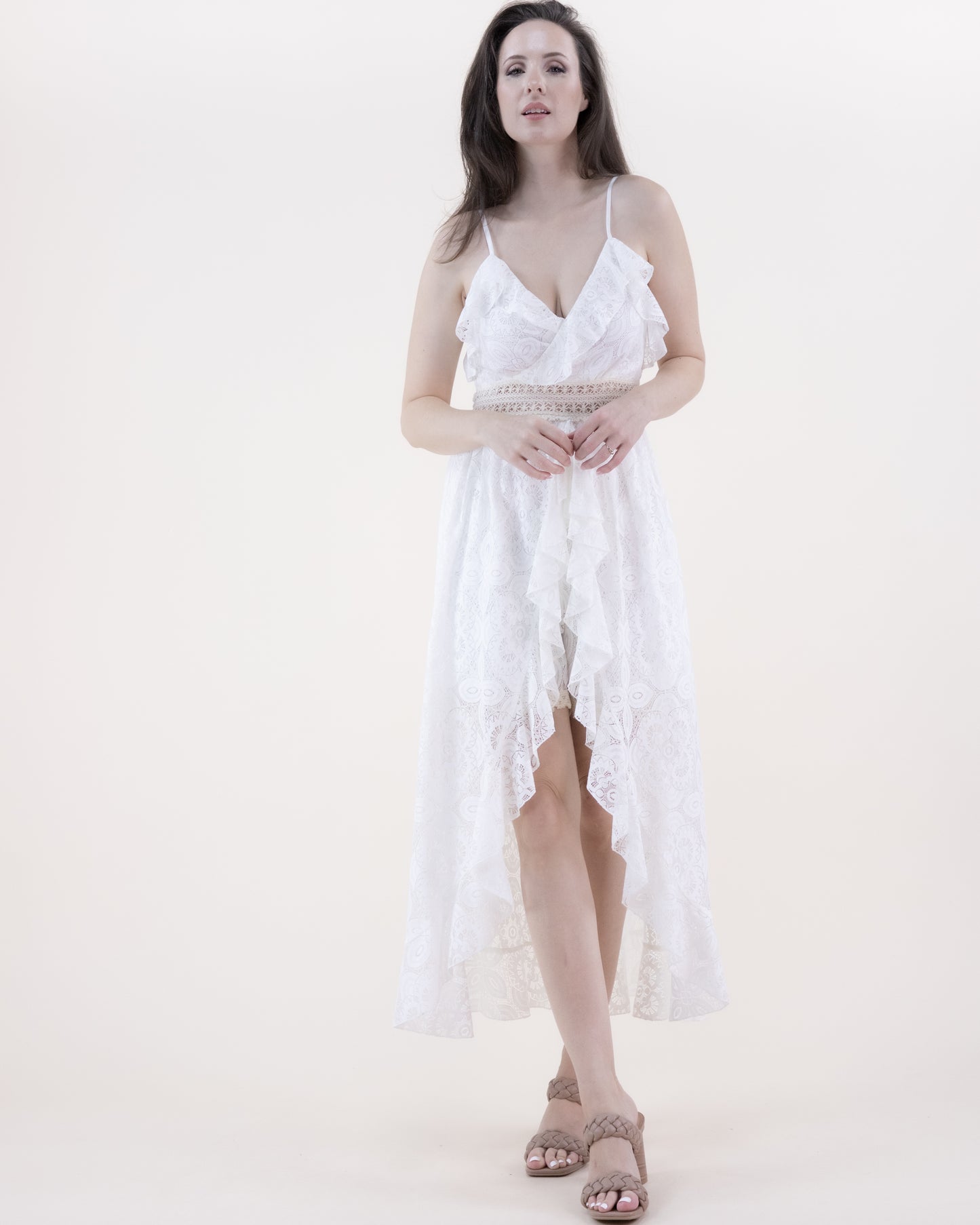Floral Lace & Crochet Ruffled Hems Romper Dress