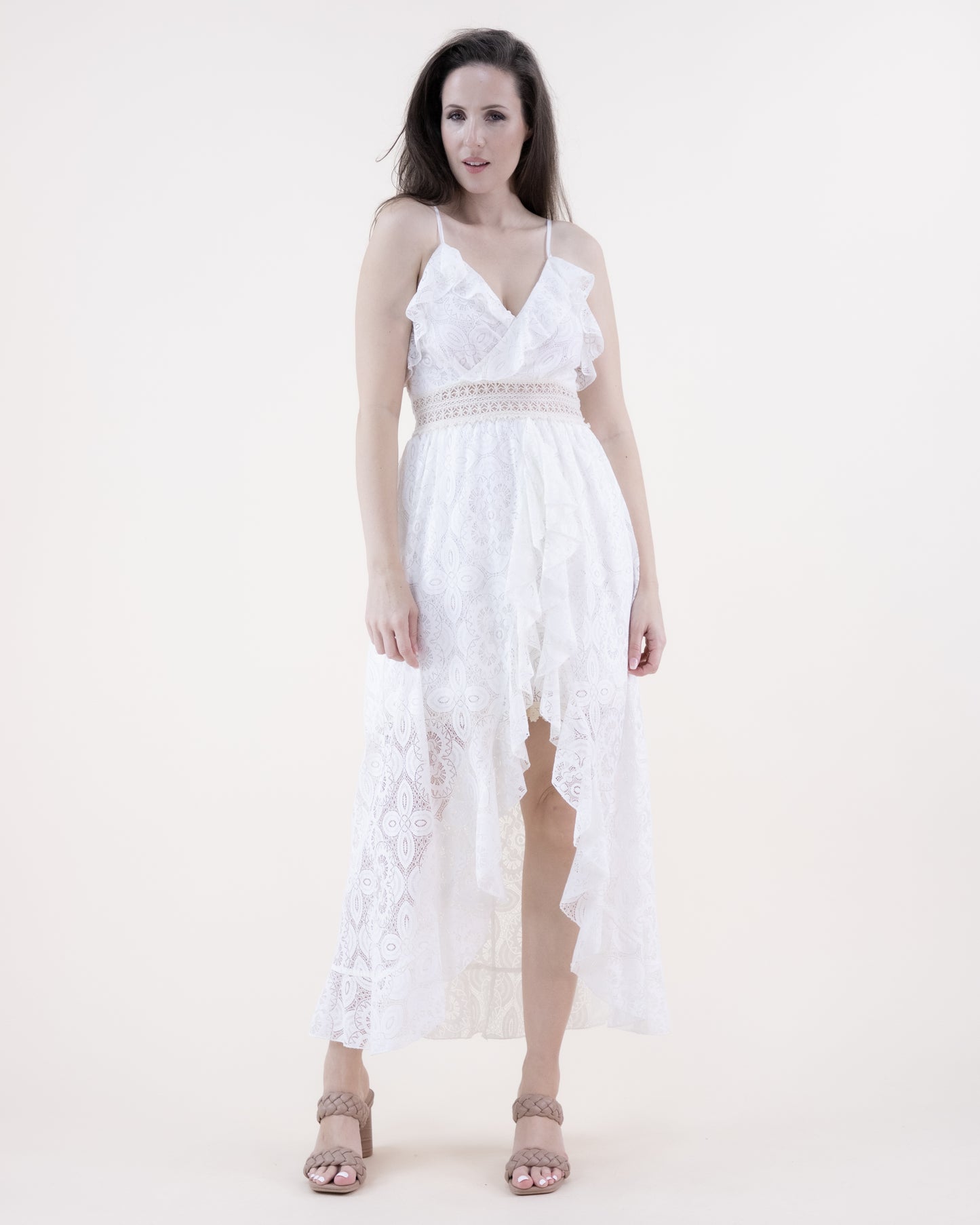 Floral Lace & Crochet Ruffled Hems Romper Dress
