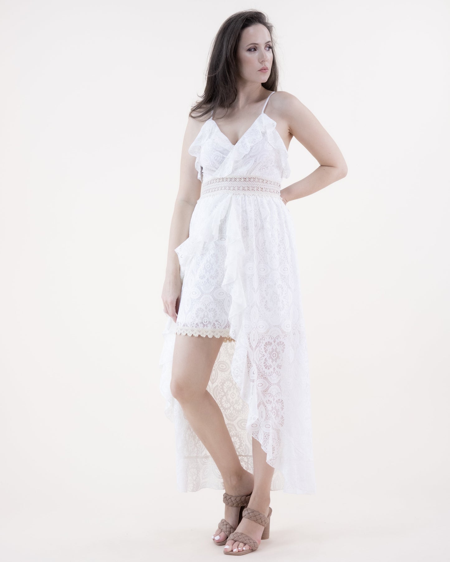 Floral Lace & Crochet Ruffled Hems Romper Dress