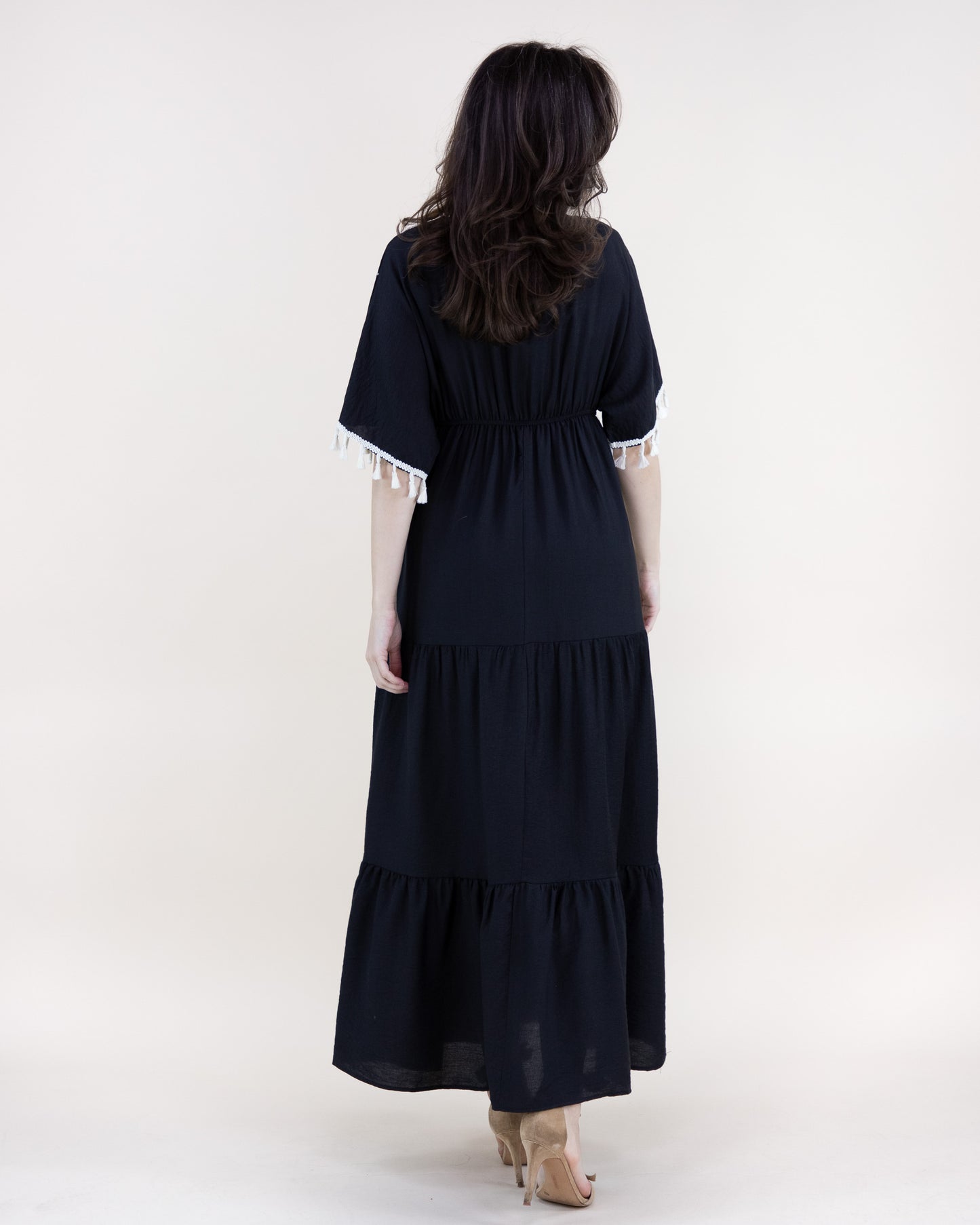 Medallion Embroidered Surplice Rope Tie Maxi Dress