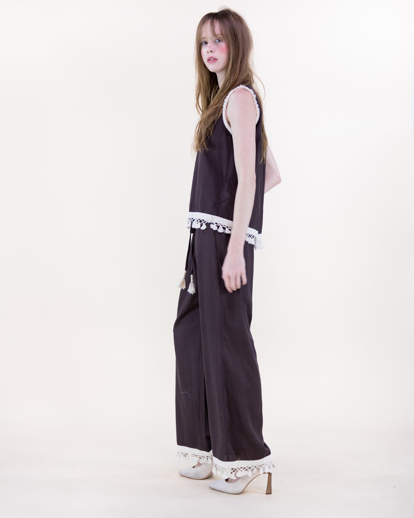Isla Contrast Tassel Trim Wide Leg Trousers