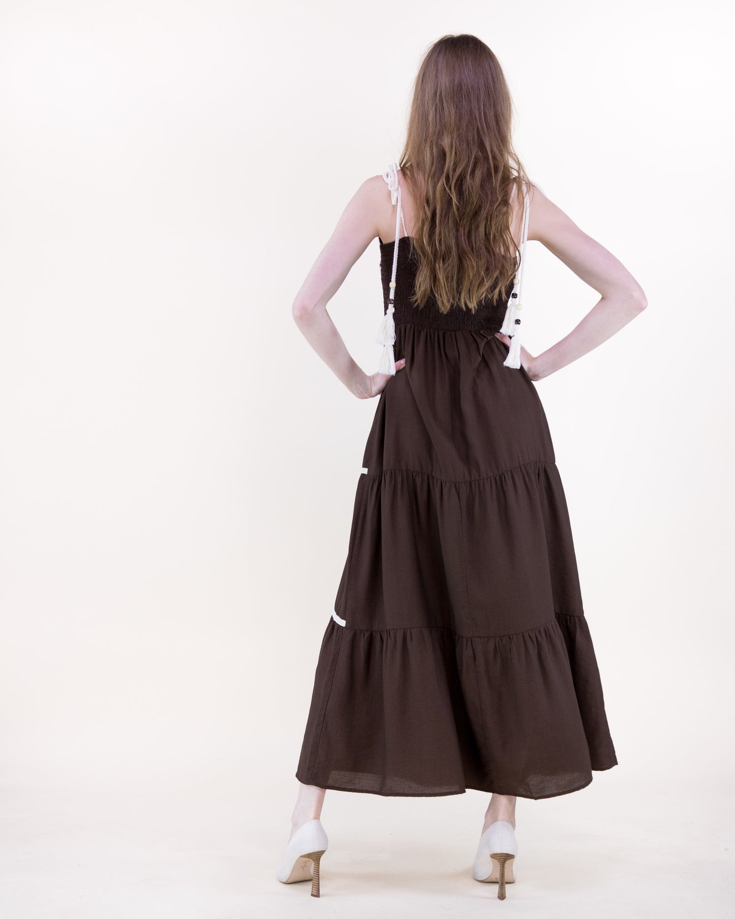 Medallion Embroidered Bodice Rope Straps Maxi Dress