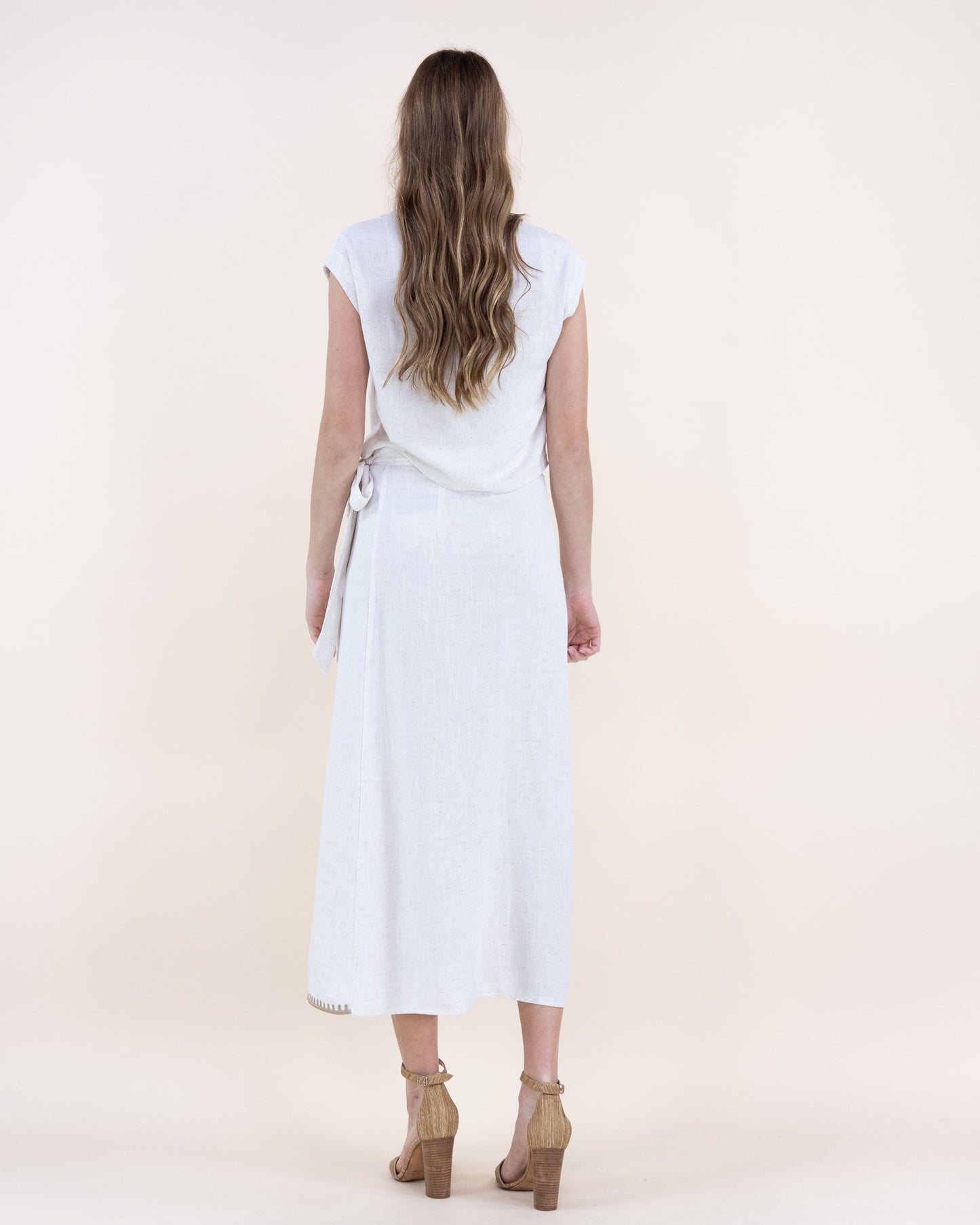 Linen Floral Butti Embroidered Wrap Around Maxi Skirt