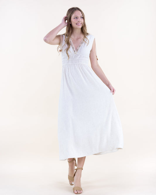 Linen Grecian Surplice Maxi Dress