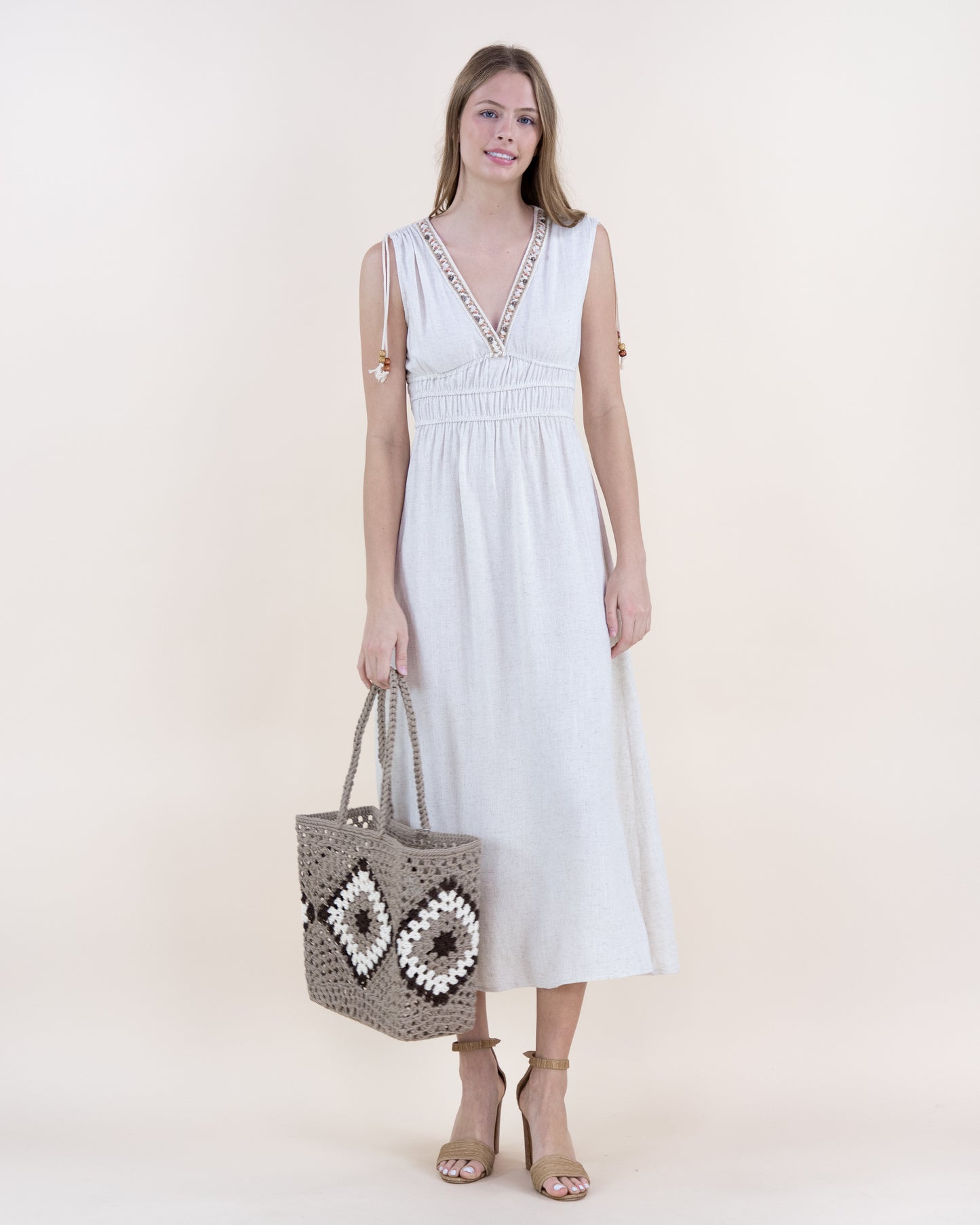 Linen Grecian Surplice Maxi Dress