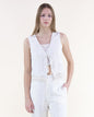 Linen Eyelet Embroidered Double Tie Vest
