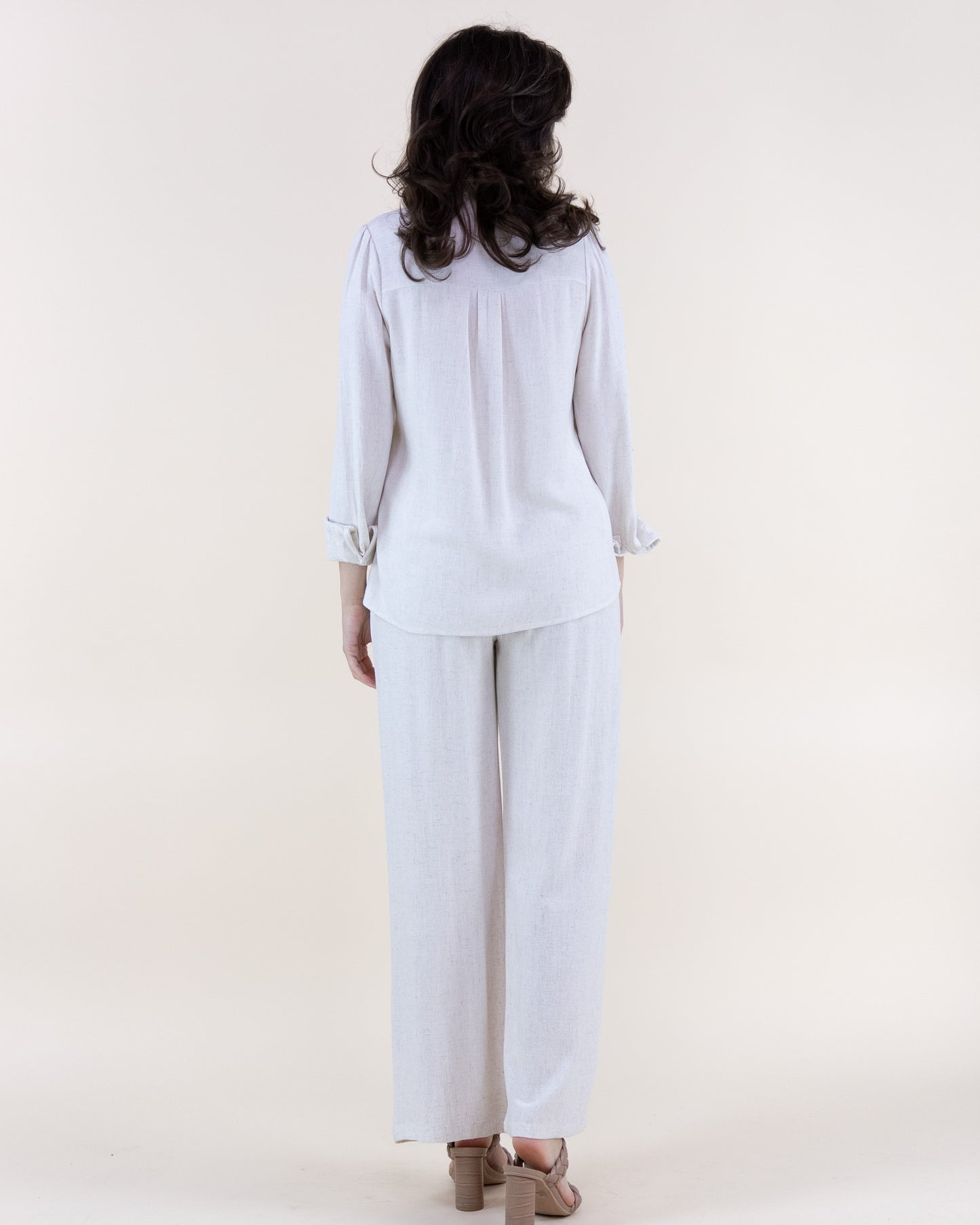 Linen Floral Embroidered Wide Leg Pants
