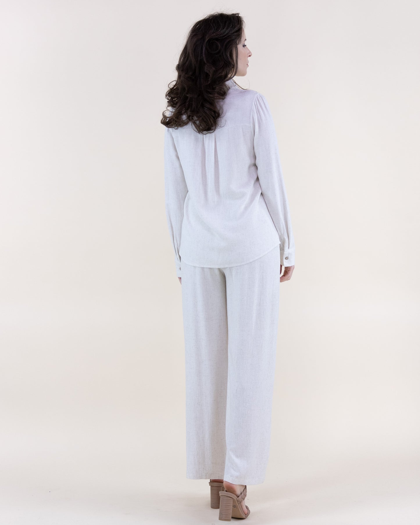 Linen Floral Embroidered Button Up Shirt