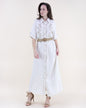 Linen Floral Embroidered Belted Shirt Dress