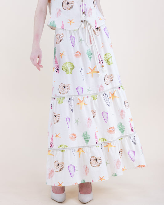 Sunwashed Seashell Beaded Front Tie Maxi Skirt