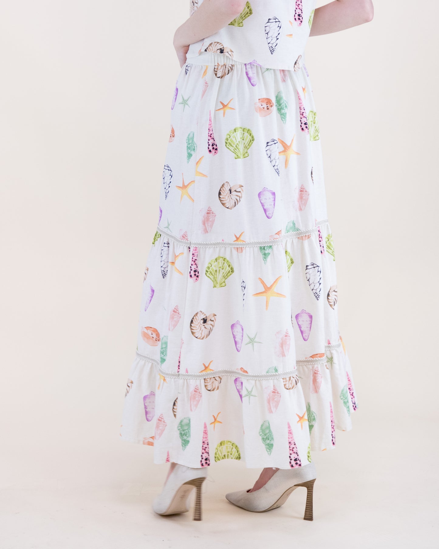 Sunwashed Seashell Beaded Front Tie Maxi Skirt