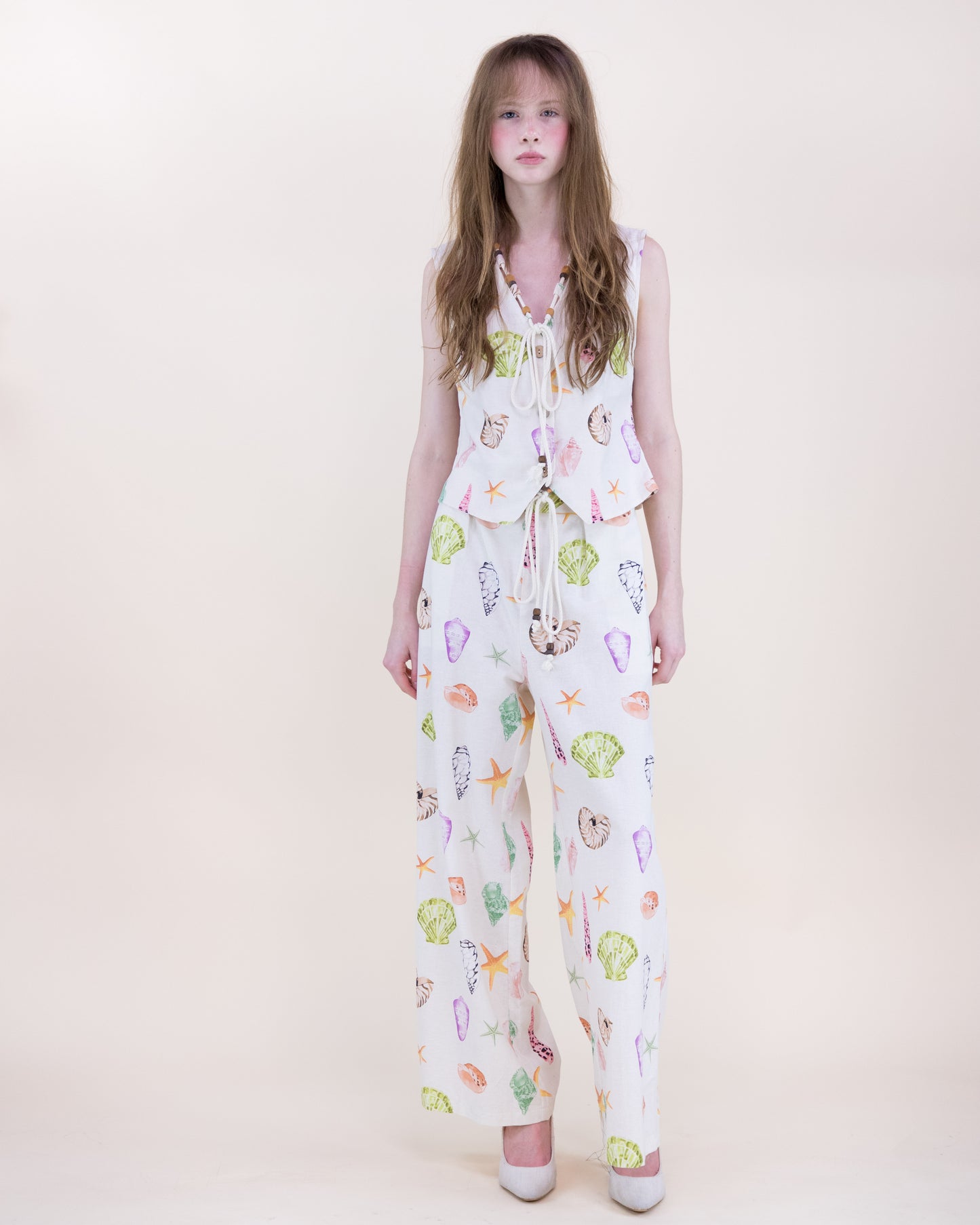Sunwashed Seashell Beaded Front Tie Vest