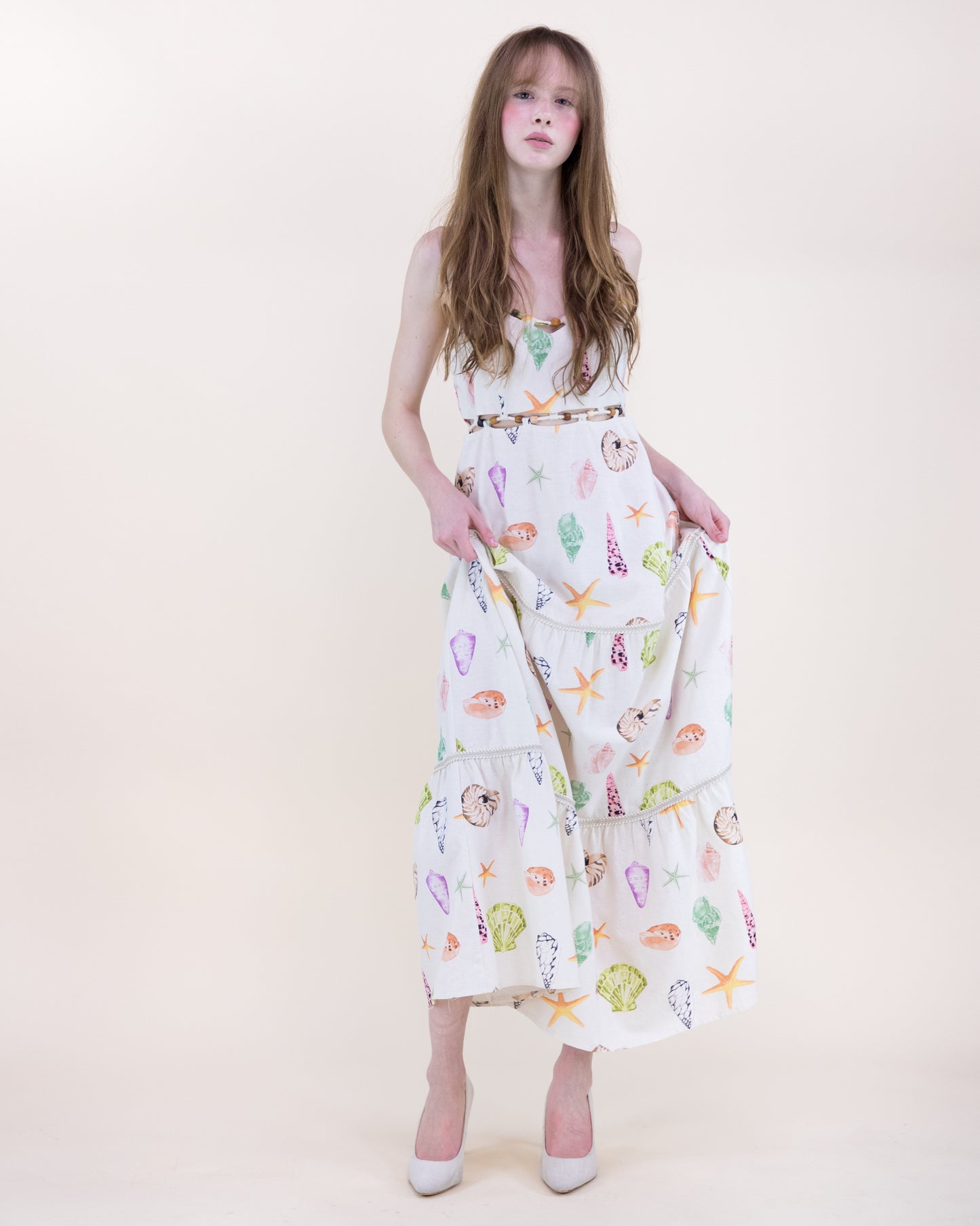 Sunwashed Seashell Beaded Maxi Dress