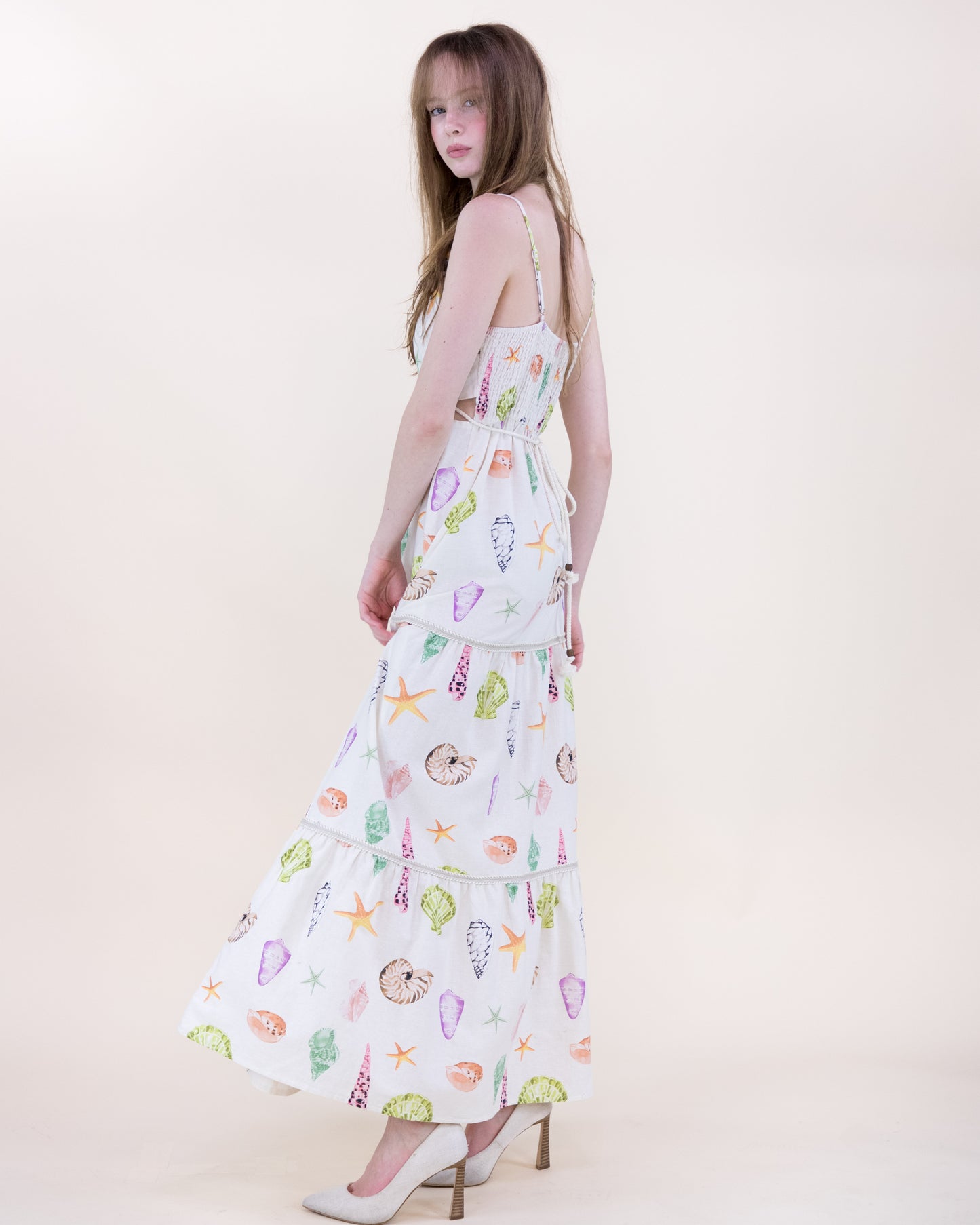 Sunwashed Seashell Beaded Maxi Dress